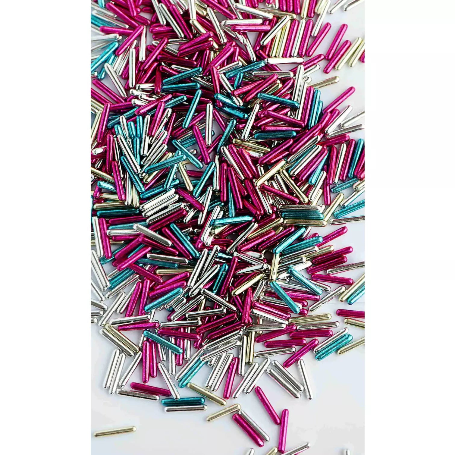 RAINBOW METALLIC RODS 4 oz Bottle **BBD Oct 2023** (Net Weight 3.5 oz) Sweetapolita - Papagino Foods Inc.