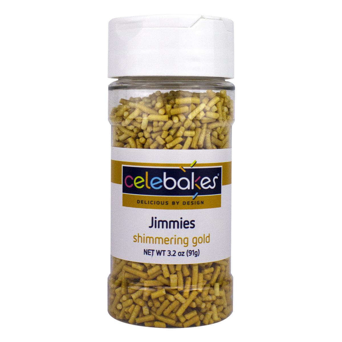 Shimmering Gold Jimmies, 3.2 oz.  Product #7500-785305 - Papagino Foods Inc.