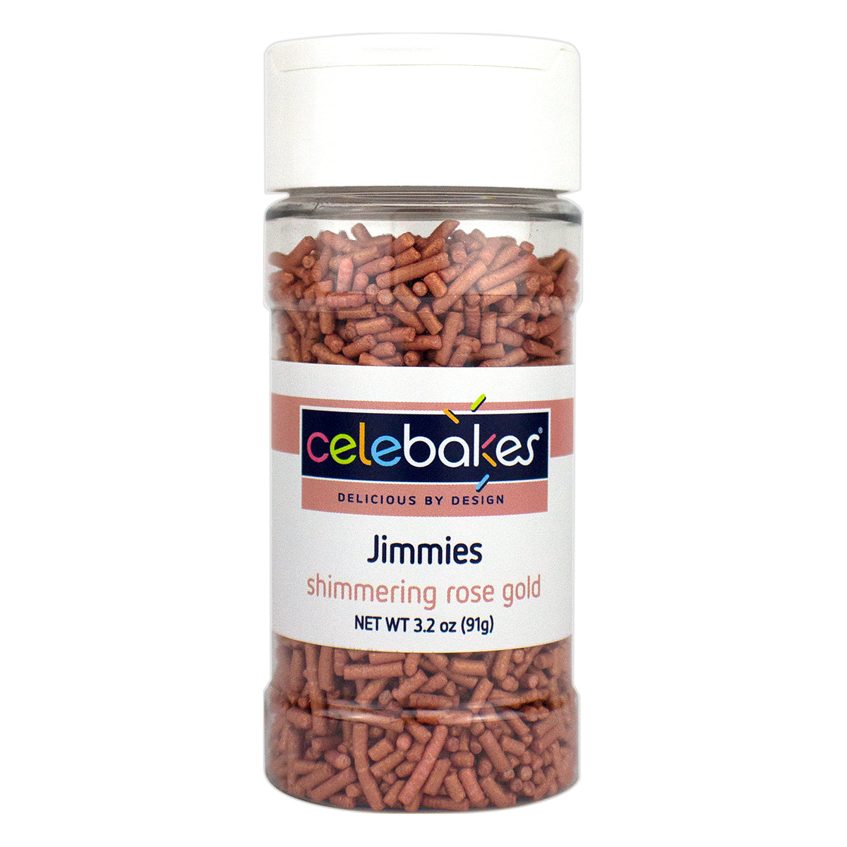 Shimmering Rose Gold Jimmies, 3.2 oz Product #7500-785306 - Papagino Foods Inc.
