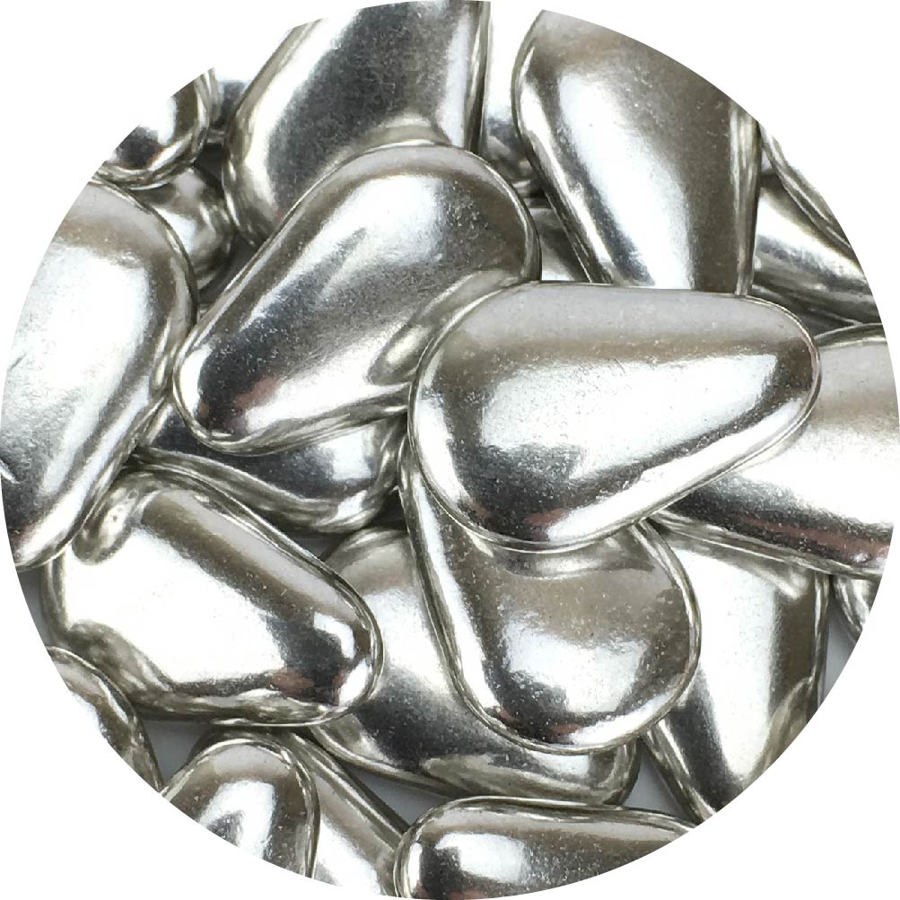 Celebakes Silver Almond Shape Dragees, 3.5 oz. Product #7500-785817S - Papagino Foods Inc.