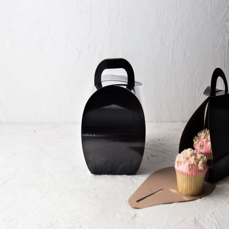 Black Tulip Cup Cake Boxes Single 4" x 4" / 100 pack with matching cupcake insert - Papagino Foods Inc.