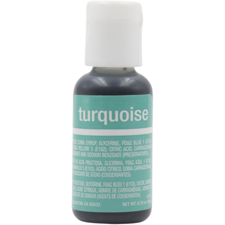 Chefmaster Turquoise Liqua-Gel Food Coloring (# 5130) 0.70 OZ - Papagino Foods Inc.