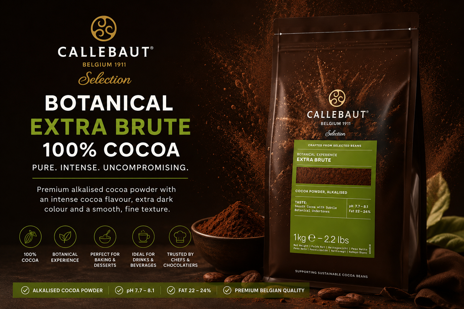 Callebaut Selection Botanical Extra Brute 100% Cocoa Powder | Premium Belgian Cocoa