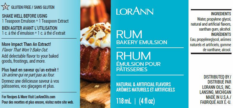 LorAnn Oils Rum, Bakery Emulsion   - 4 OZ   #0746-0806 - Papagino Foods Inc.