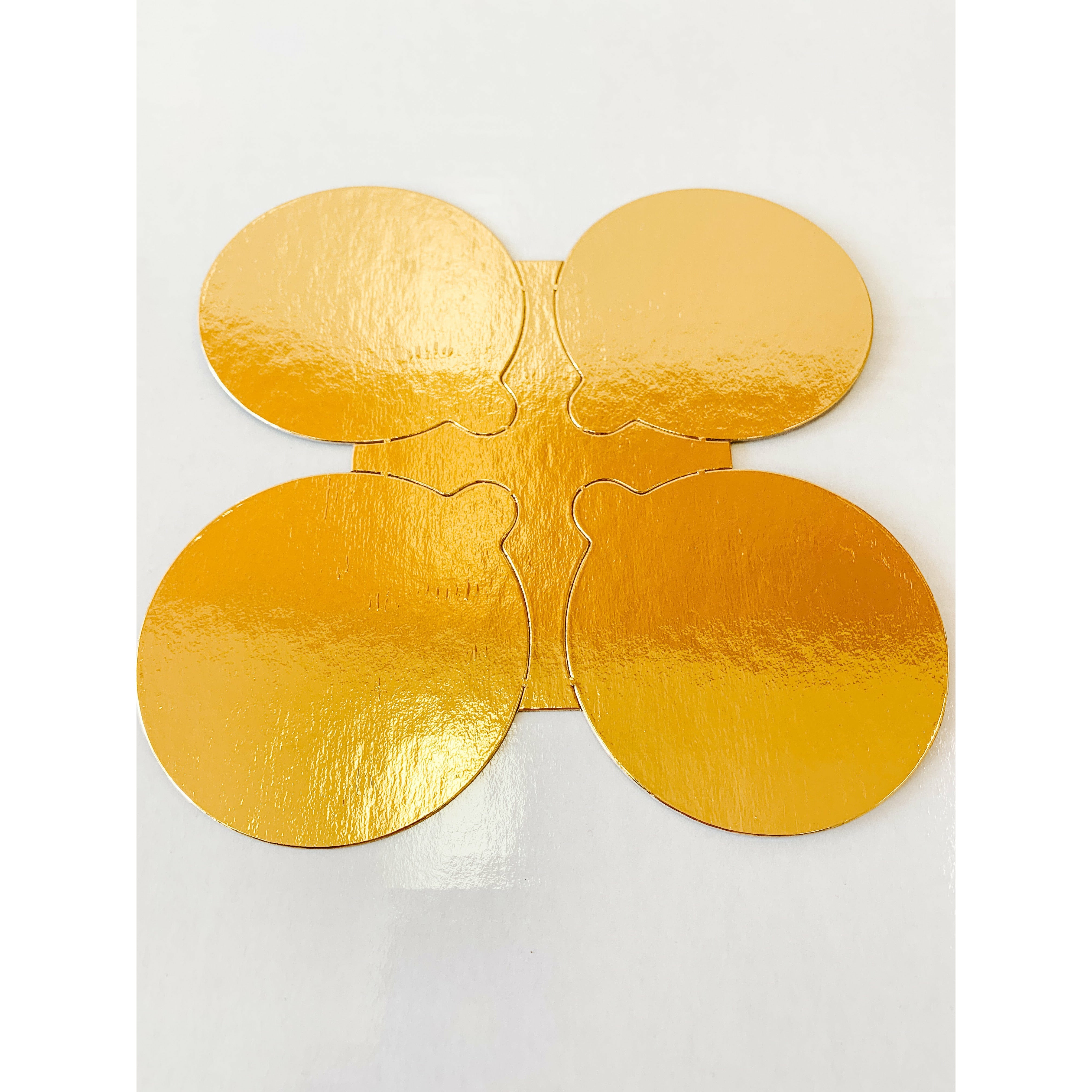 Single Serve Portion Mono Gold Pastry Boards with Tab 2 1/8 Round  .050  (500 Pieces) - Papagino Foods Inc.