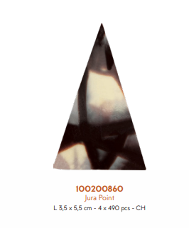 Chocolate decoration Jura Point Triangle by Papagino Foods Inc., 490-piece set with triangular chocolate decorations for desserts.