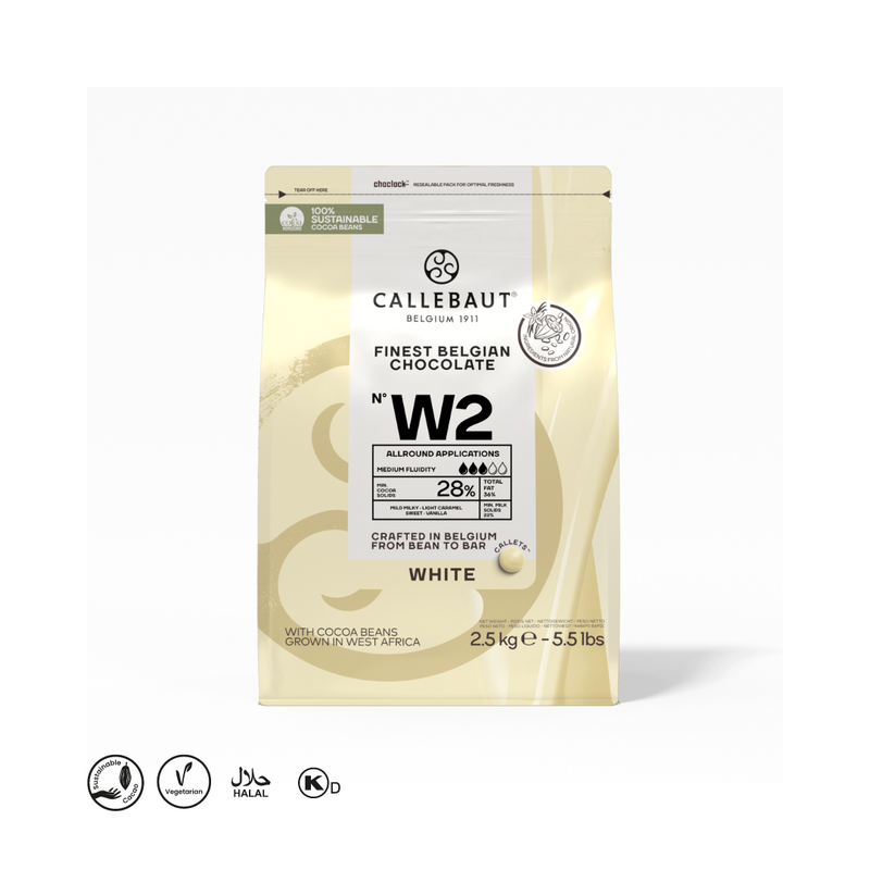 Callebaut Finest Belgian White Chocolate W2 2.5 kg BBD Aug 2025