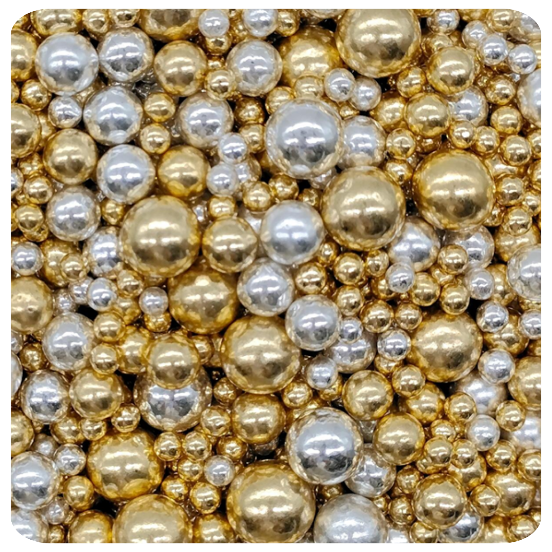 Golden & Silver Bliss Pearls 100g (3.5 oz) Sprinkles d'Art - Papagino Foods Inc.