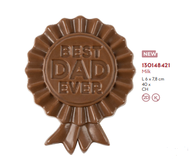 Set of 40 Father's Day chocolate decorations featuring "Best Dad Ever" design by Papagino Foods Inc., 6 x 7.8 cm each.