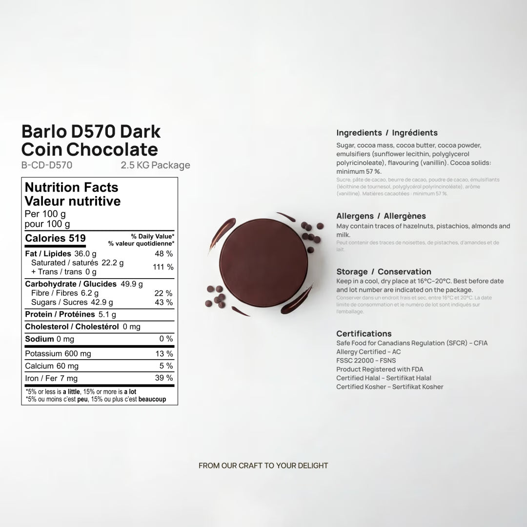 Barlo Dark Couverture Coin Chocolate 57% 2.5 KG #D570