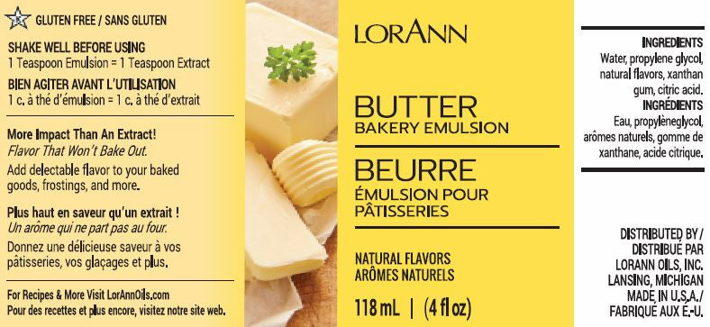 LorAnn Oils Butter (Natural), Bakery Emulsion   - 4 OZ #0752-0805 **BBD June 2024** - Papagino Foods Inc.