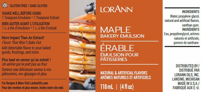 LorAnn Oils Maple, Bakery Emulsion  - 4 OZ  #0778-0806B - Papagino Foods Inc.