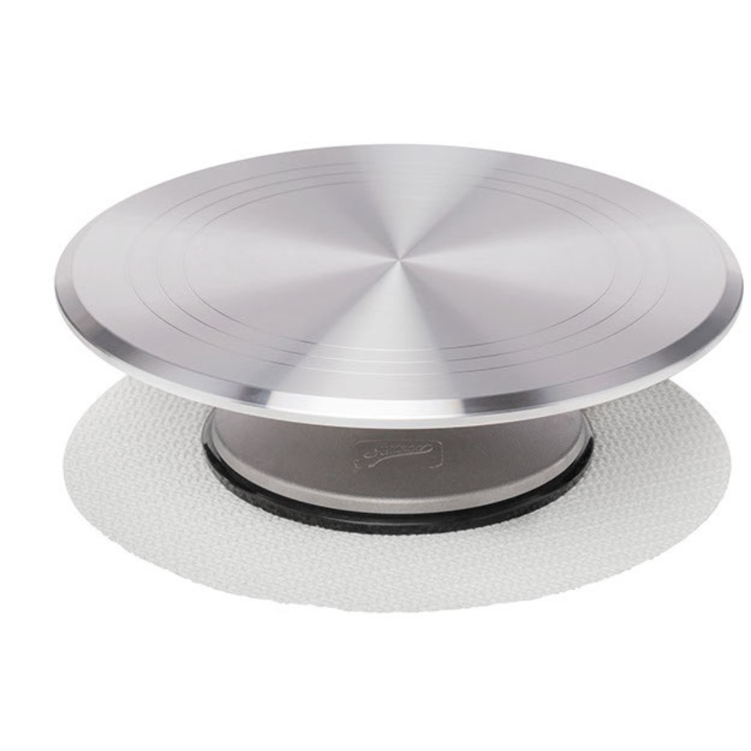 Heavy-duty metal turntable #613 by Ateco, sturdy rotating display or cake turner for professional baking and decorating.