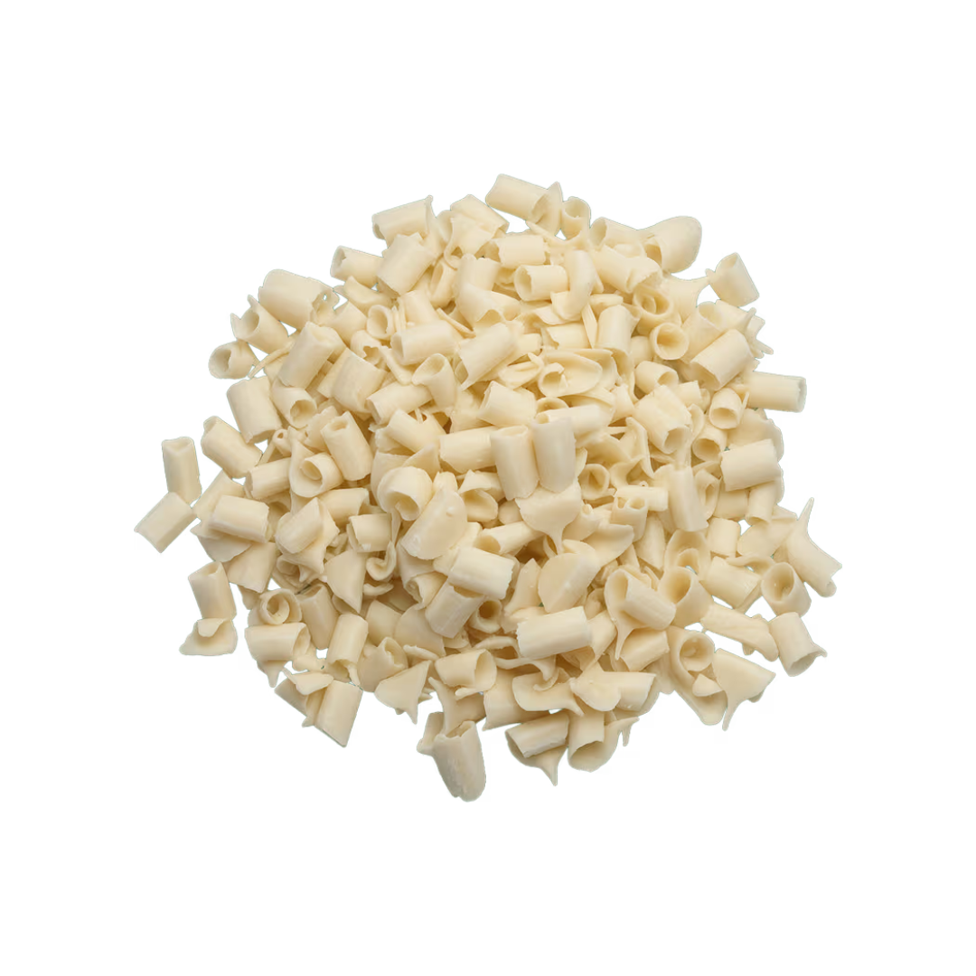 Barlo White Blossom Curls snack package by Papagino Foods Inc., 1 kg bag with white blossom design and crunchy curls.