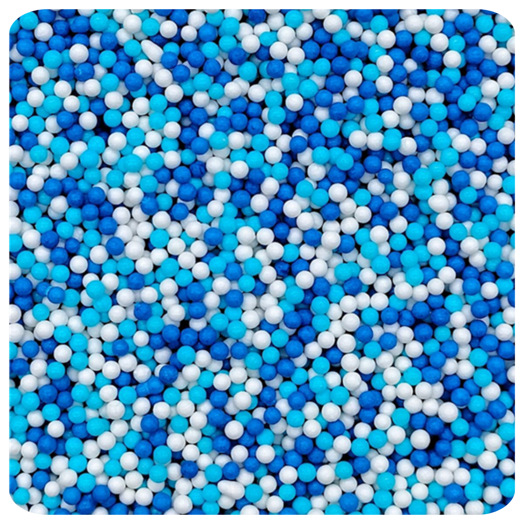 Blue, White and Sky Blue Non Pareil 100g (3.5 oz) Sprinkles d'Art - Papagino Foods Inc.
