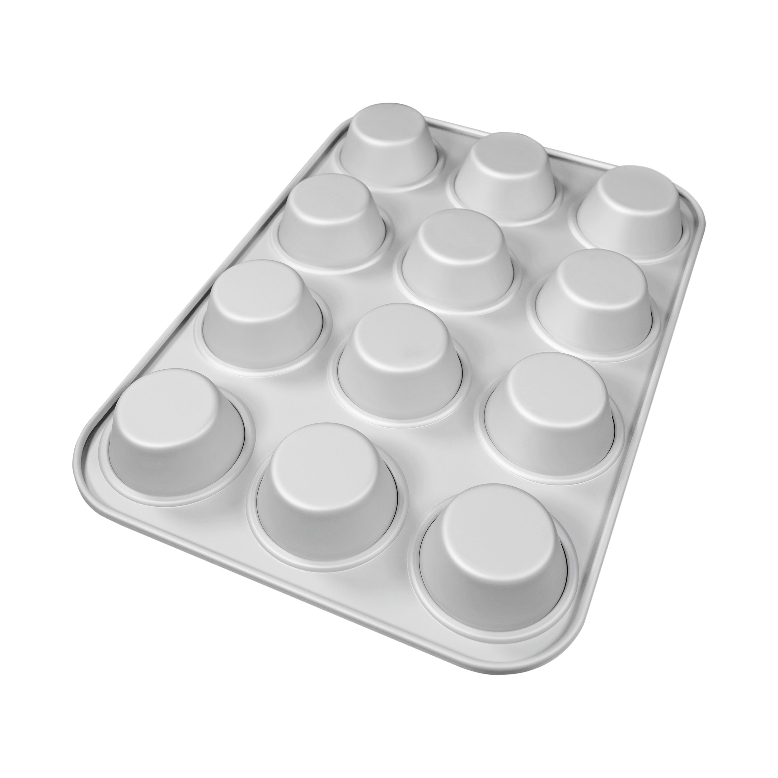 Fat Daddio, Anodized Aluminum, Muffin Pan, 12 Standard 2 7/8 in OD 2 in ID 1 1/4 in Deep (MFN-STD) - Papagino Foods Inc.