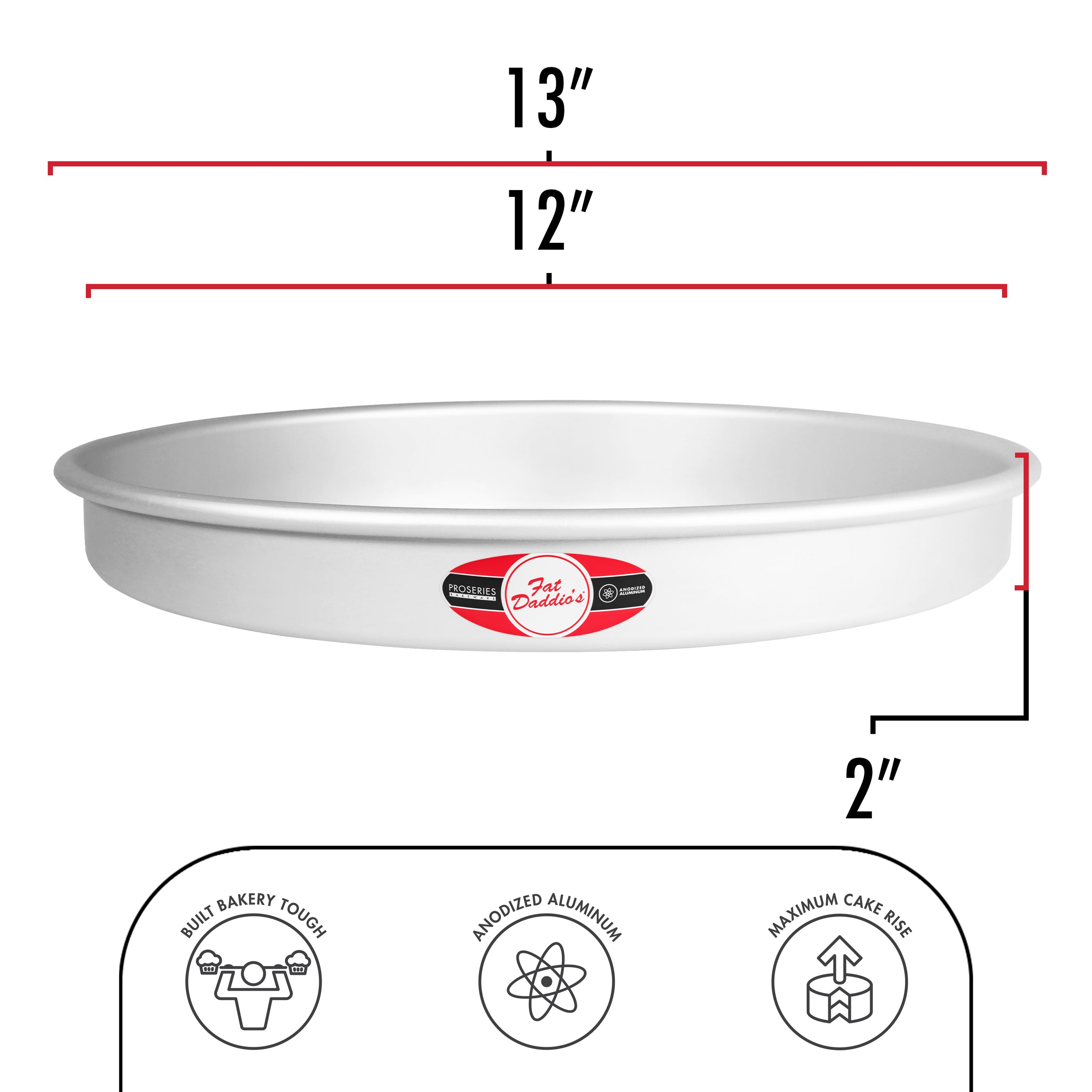 Fat Daddio, Anodized Aluminum, Round Pan, 12 in x 2 in (PRD-122) - Papagino Foods Inc.