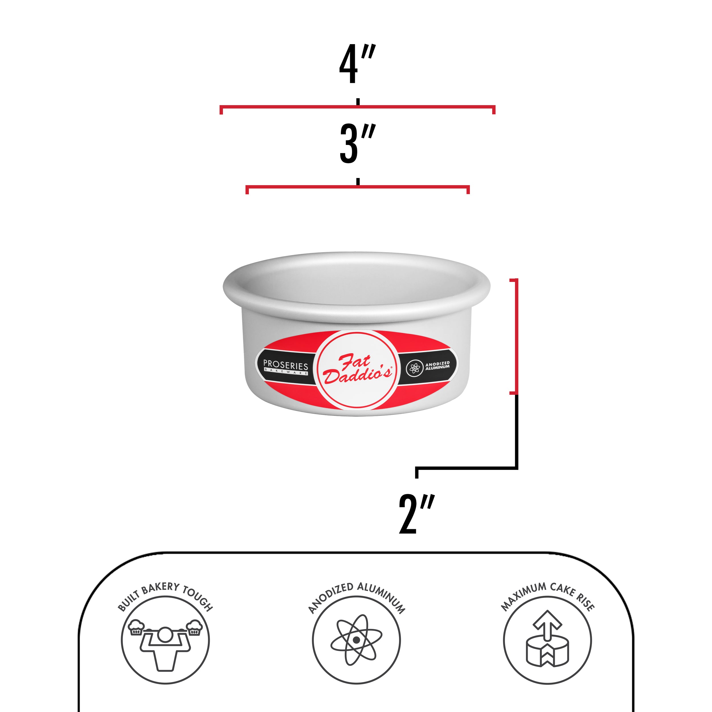 Fat Daddio, Anodized Aluminum, Round Pan, 3 in x 2 in (PRD-32) - Papagino Foods Inc.