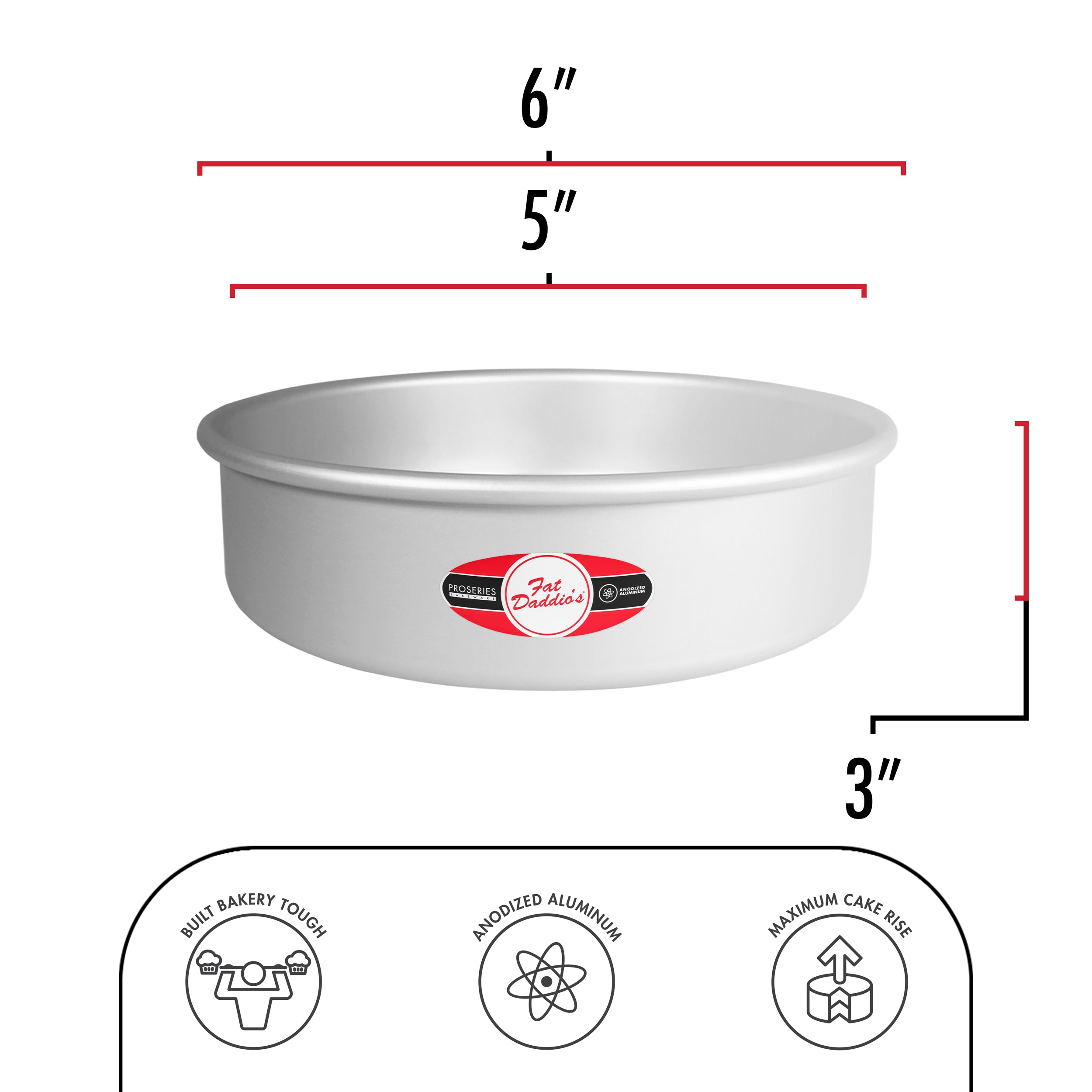 Fat Daddio, Anodized Aluminum, Round Pan, 5 in x 3 in (PRD-53) - Papagino Foods Inc.