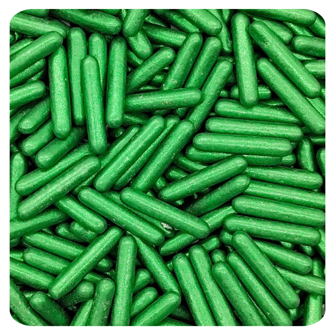 Green Metallic Rods 100g (3.5 oz) Sprinkles d'Art - Papagino Foods Inc.