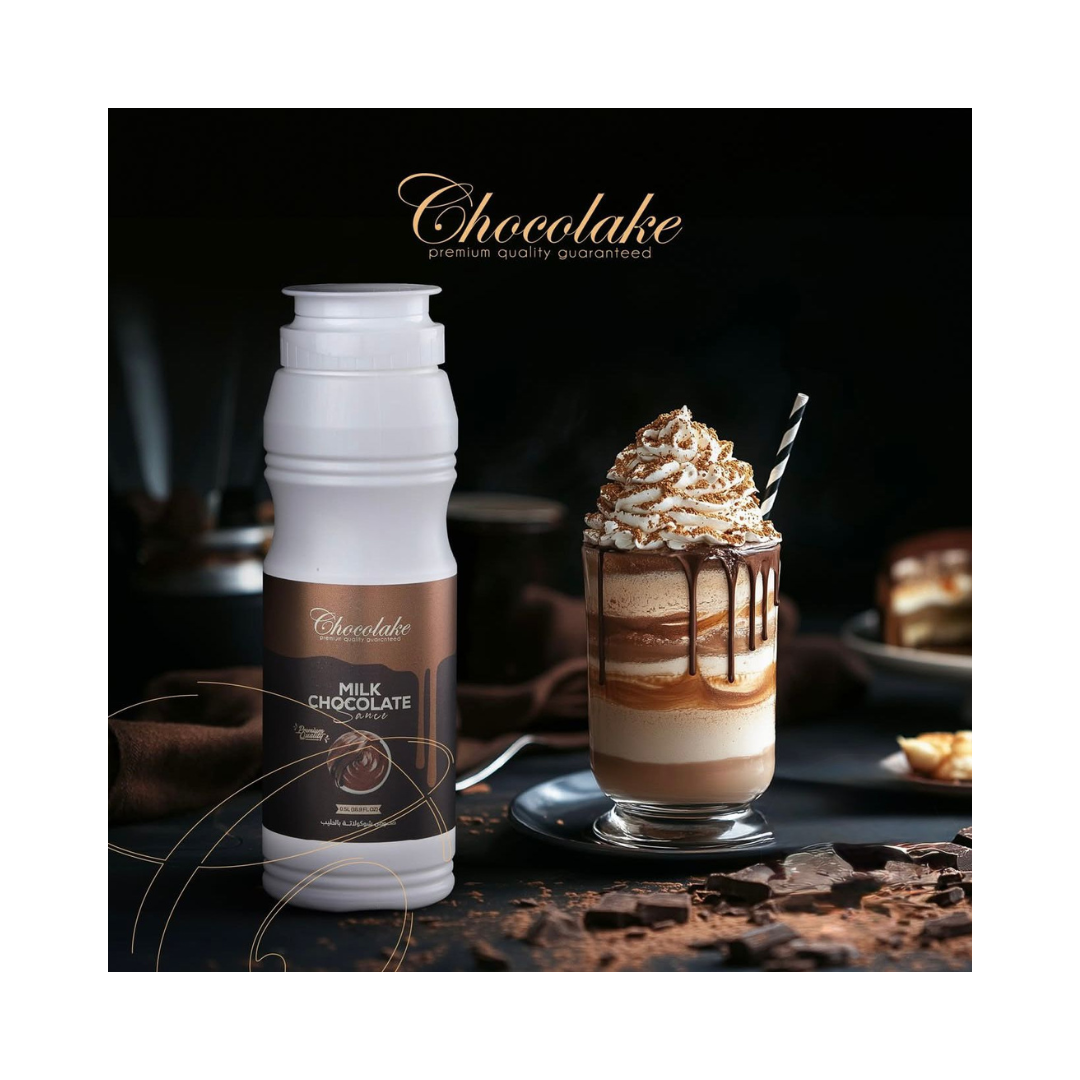 Creamy milk chocolate sauce in a 1 kg container from Papagino Foods Inc., perfect for desserts and baking.