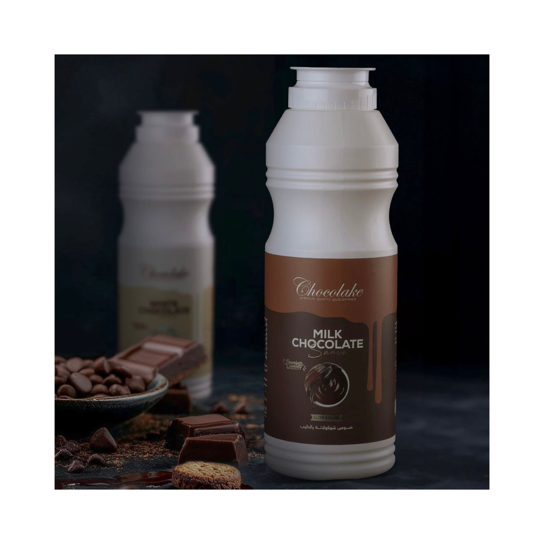Creamy milk chocolate sauce in a 1 kg jar from Papagino Foods Inc., ready for use in desserts and toppings.