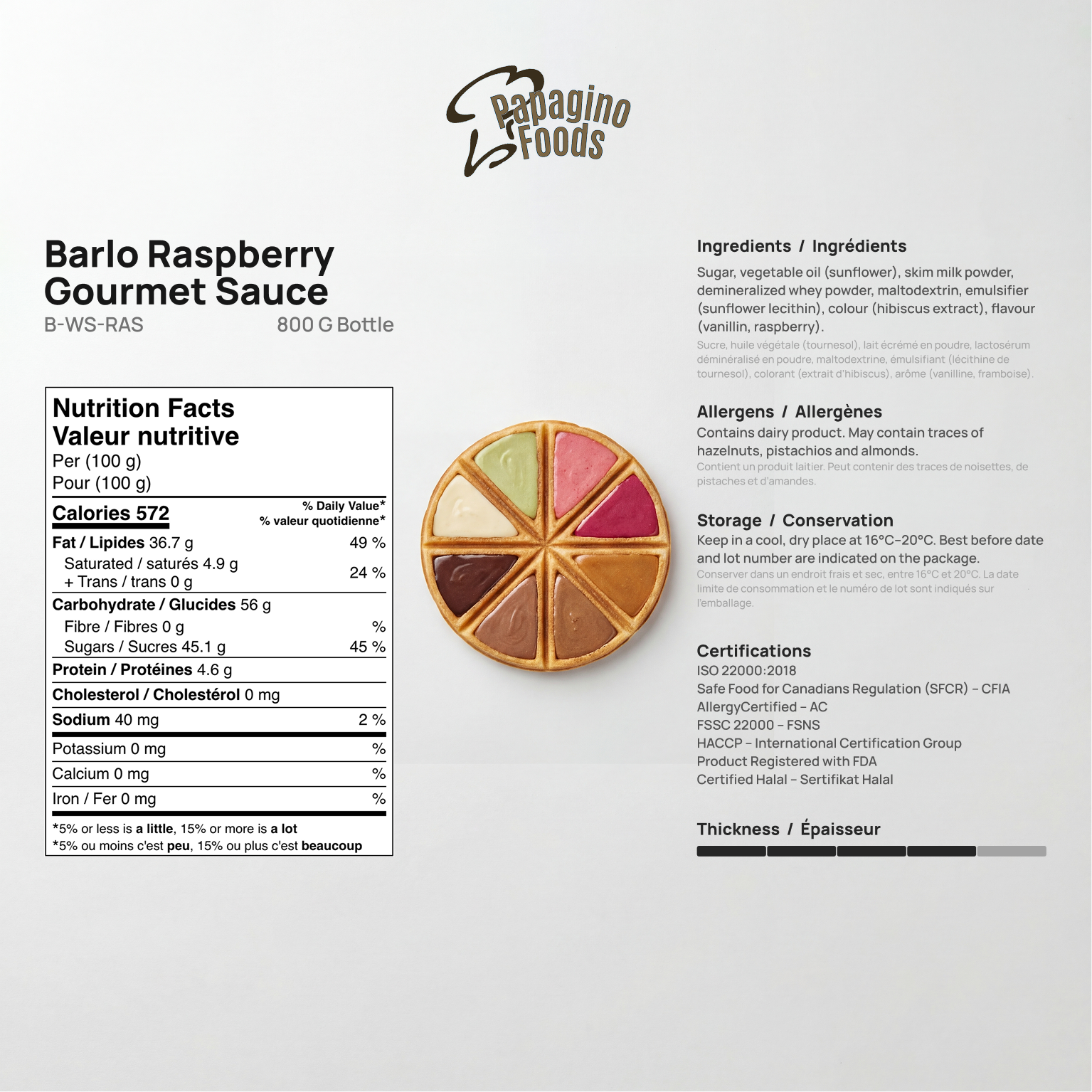 Barlo Raspberry Gourmet Sauce 800 grams - Papagino Foods Inc. 