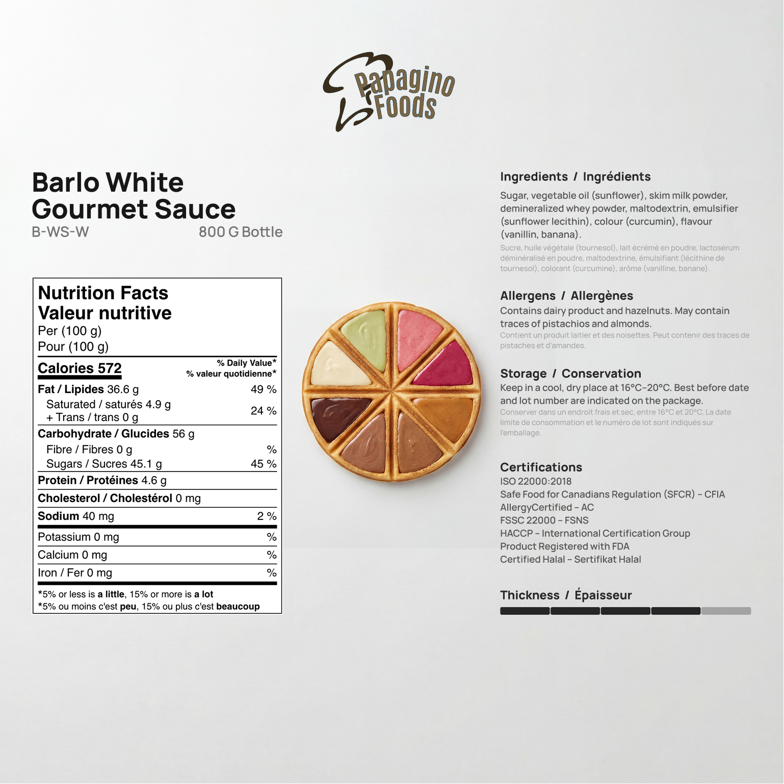 Barlo White Gourmet Sauce 800 grams - Papagino Foods Inc. 