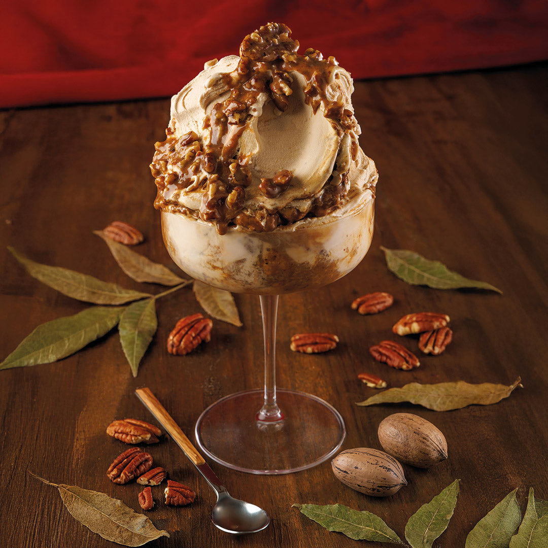 Papagino Foods Inc. PreGel Pecan Cream Traditional Paste jar showing rich, creamy pecan spread in a glass jar with a spoon.