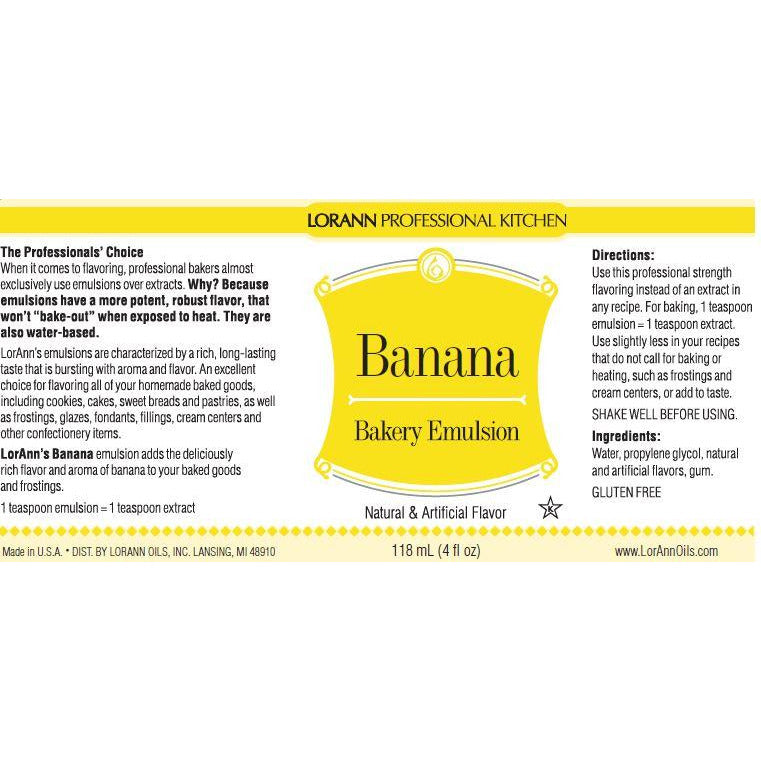 LorAnn Oils Banana, Bakery Emulsion   - 4 OZ