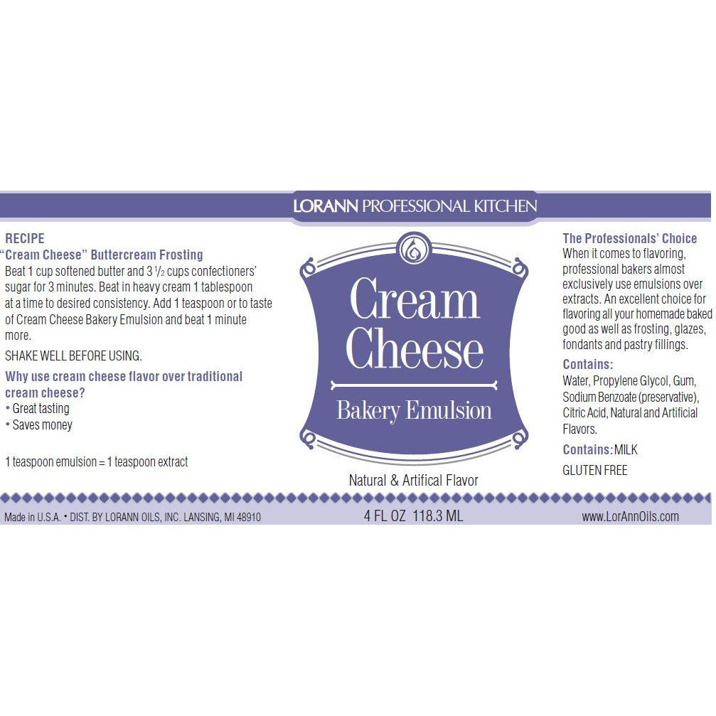 LorAnn Oils Cream Cheese, Bakery Emulsion 4 OZ 07450806B