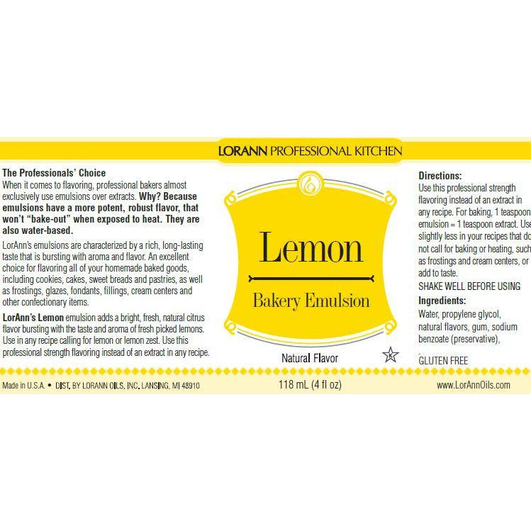 LorAnn Oils Lemon (Natural), Bakery Emulsion   - 4 OZ