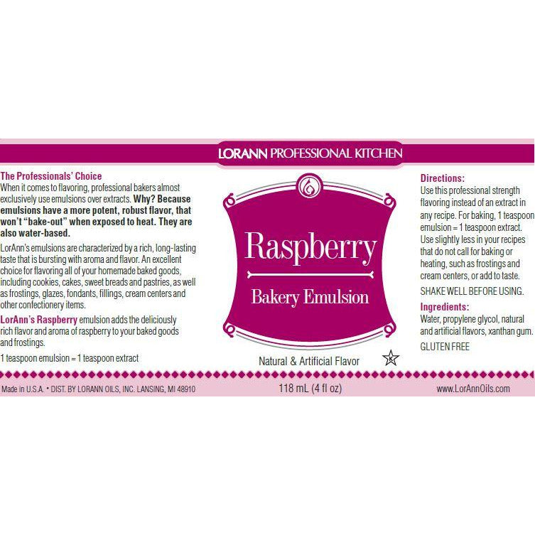 LorAnn Oils Raspberry, Bakery Emulsion   - 4 OZ
