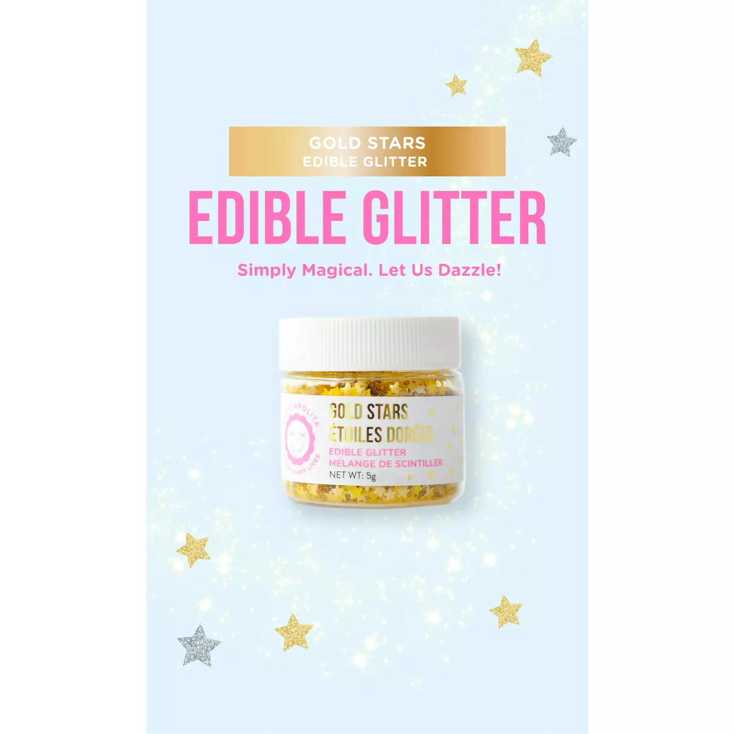 EDIBLE GOLD METALLIC STARS 1oz (5g) jar Sweetapolita - Papagino Foods Inc.