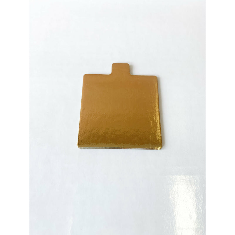 Single Serve Portion Gold Pastry Boards with Tab 3 1/4 x  3 1/4 Square .045 (500 Pieces)