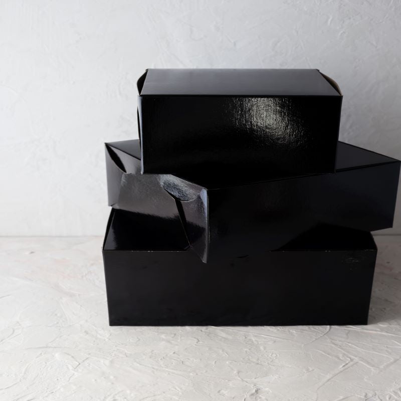 Black Film Laminated Cake Boxes  8" x 8" x 5" - Papagino Foods Inc.