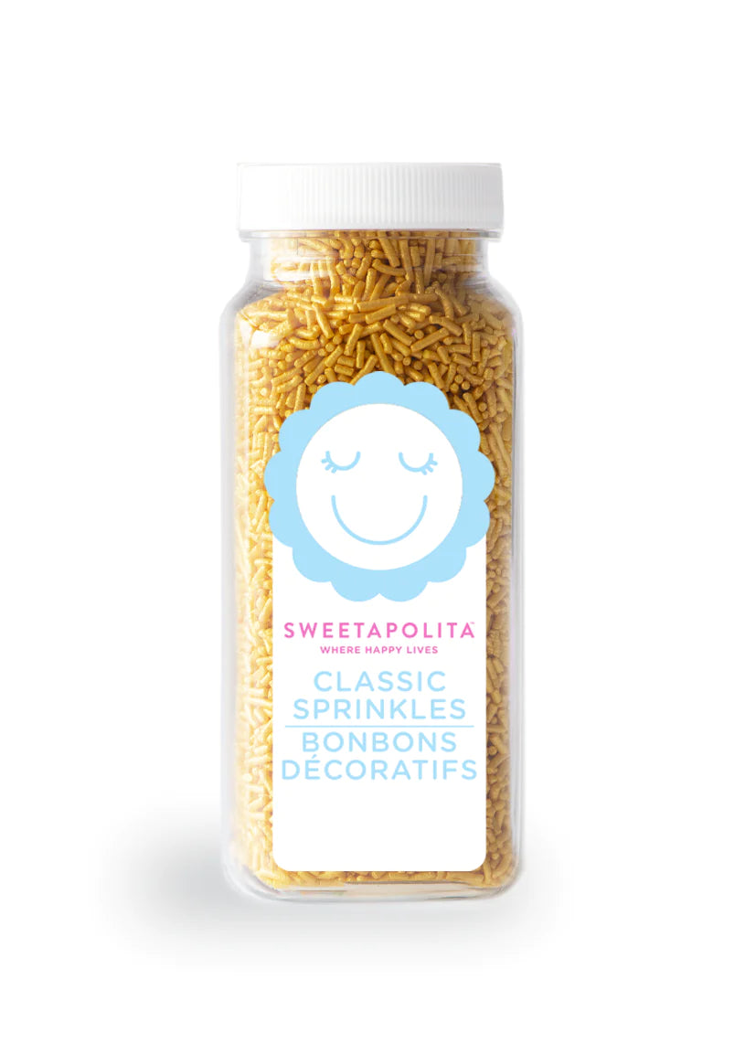 GOLD SHIMMER CRUNCHY SPRINKLES 3.2 oz Bottle (Net Weight 4oz) Sweetapolita **BBD JAN 2024** - Papagino Foods Inc.