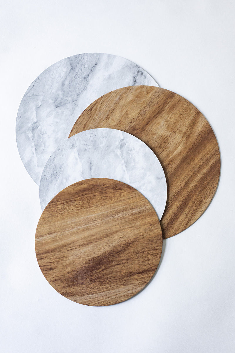 10" Round Straight Edge Brown/Wood/Marble Printed Board