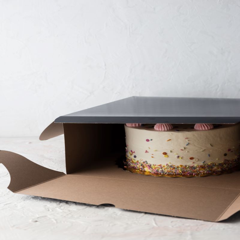 Black Film Laminated Cake Boxes  8" x 8" x 5" - Papagino Foods Inc.