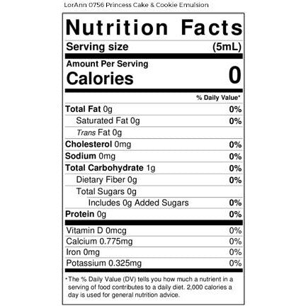 LorAnn Oils Princess Cake & Cookie, Bakery Emulsion - 4 OZ #0756-0806B *BBD Sep 2024* - Papagino Foods Inc.