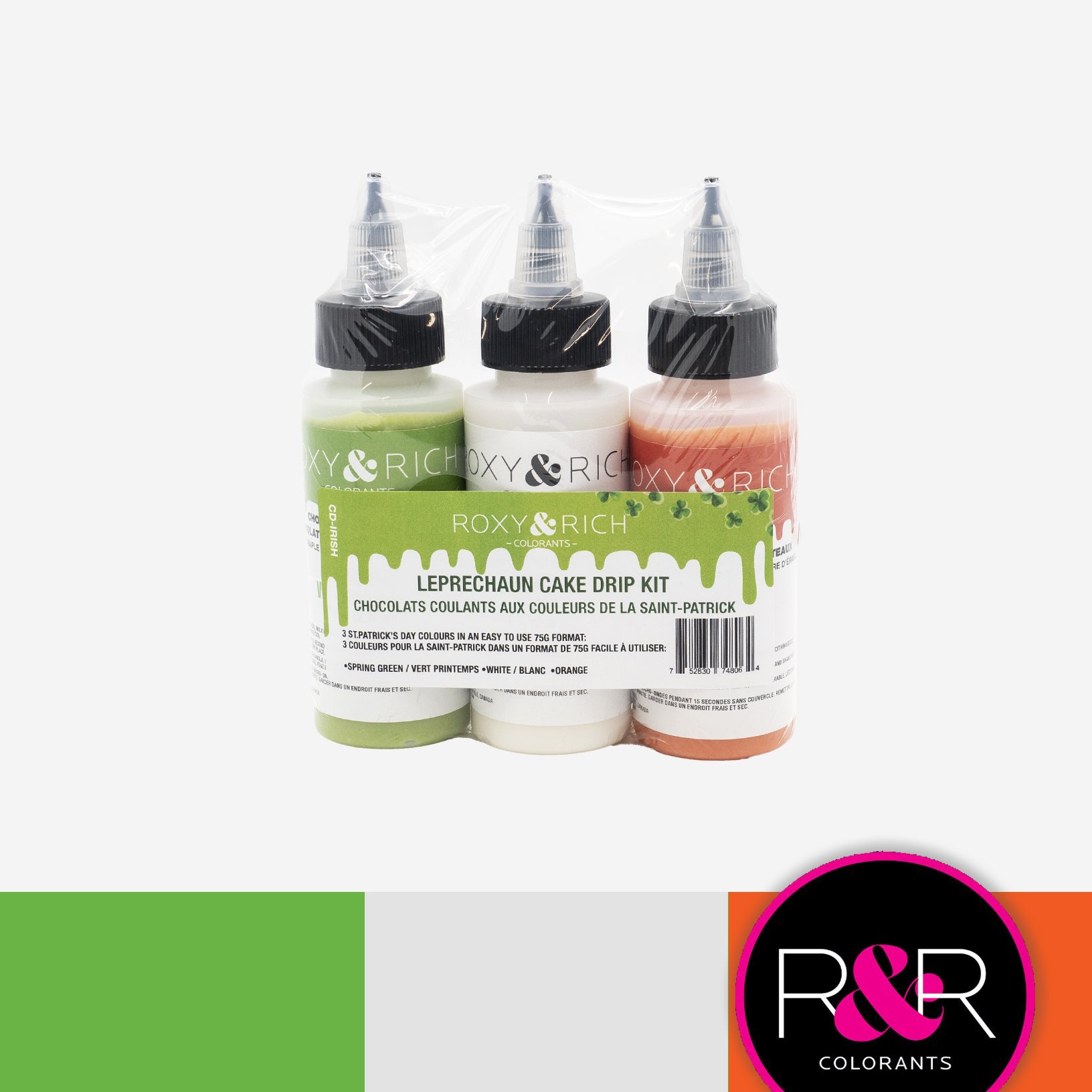 Roxy & Rich Leprechaun Mini Cake Drip  Kit  (# CD-IRISH)  3 x 75 grams - Papagino Foods Inc.