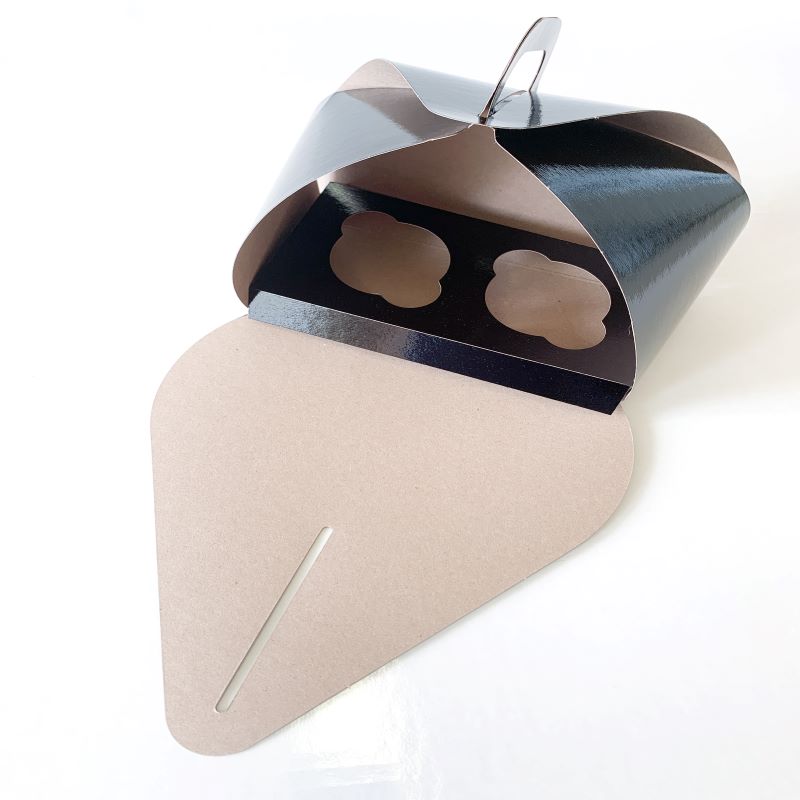 Black Tulip Cup Cake Boxes Double 4" x 8" / 100 pack with matching cupcake insert - Papagino Foods Inc.