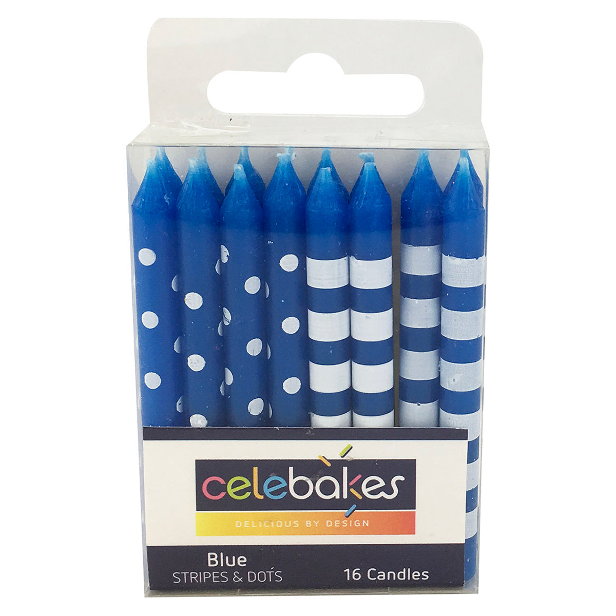 Celebakes Candle - Stripes/Dots Blue 16ct [7500-1015] - Papagino Foods Inc.