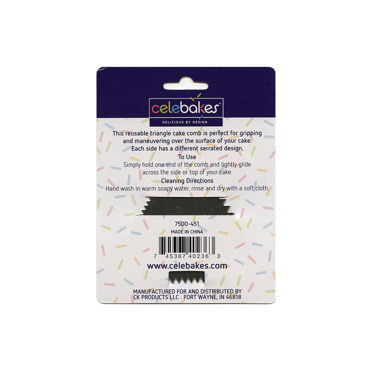 Celebakes Stainless Steel Triangle Cake Comb, 4" x 4" x 4" [7500-451] - Papagino Foods Inc.