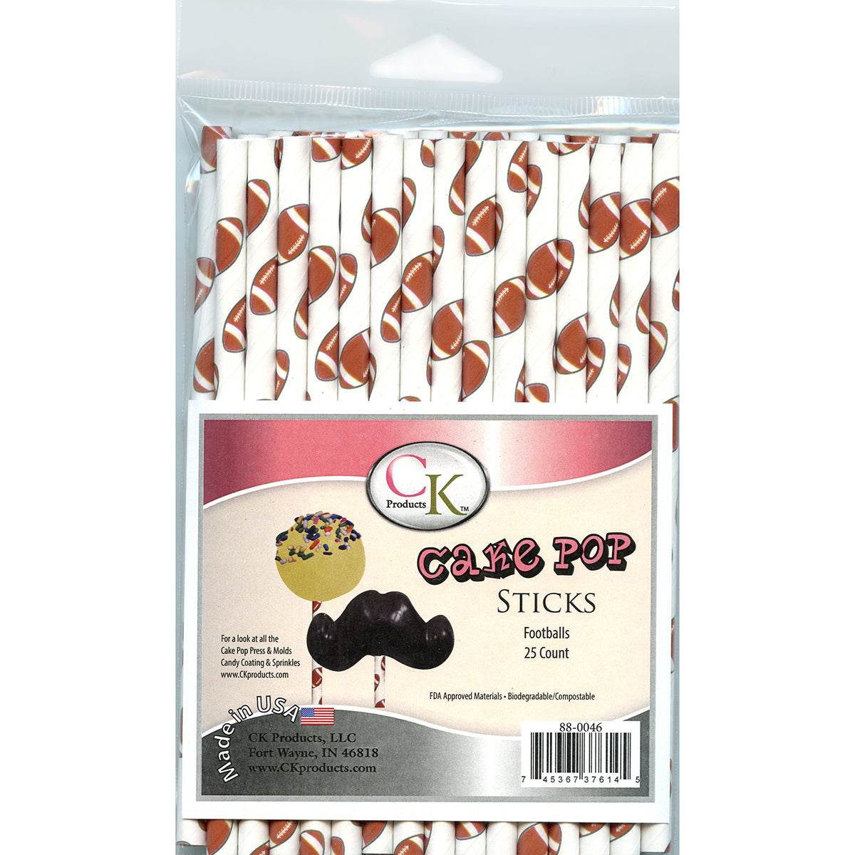 FOOTBALLS 6" CAKE POP STICK Product #88-0046 - Papagino Foods Inc.