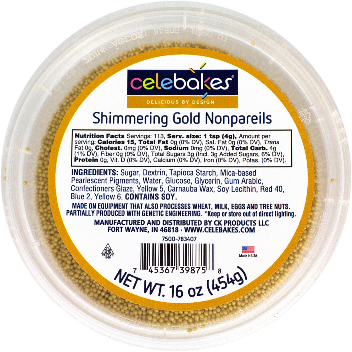 Gold Shimmering Nonpareils, 16 oz - Papagino Foods Inc.