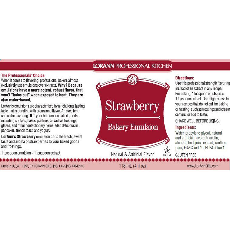 LorAnn Strawberry, Bakery Emulsion   - 4 OZ   #0768-0800 - Papagino Foods Inc.