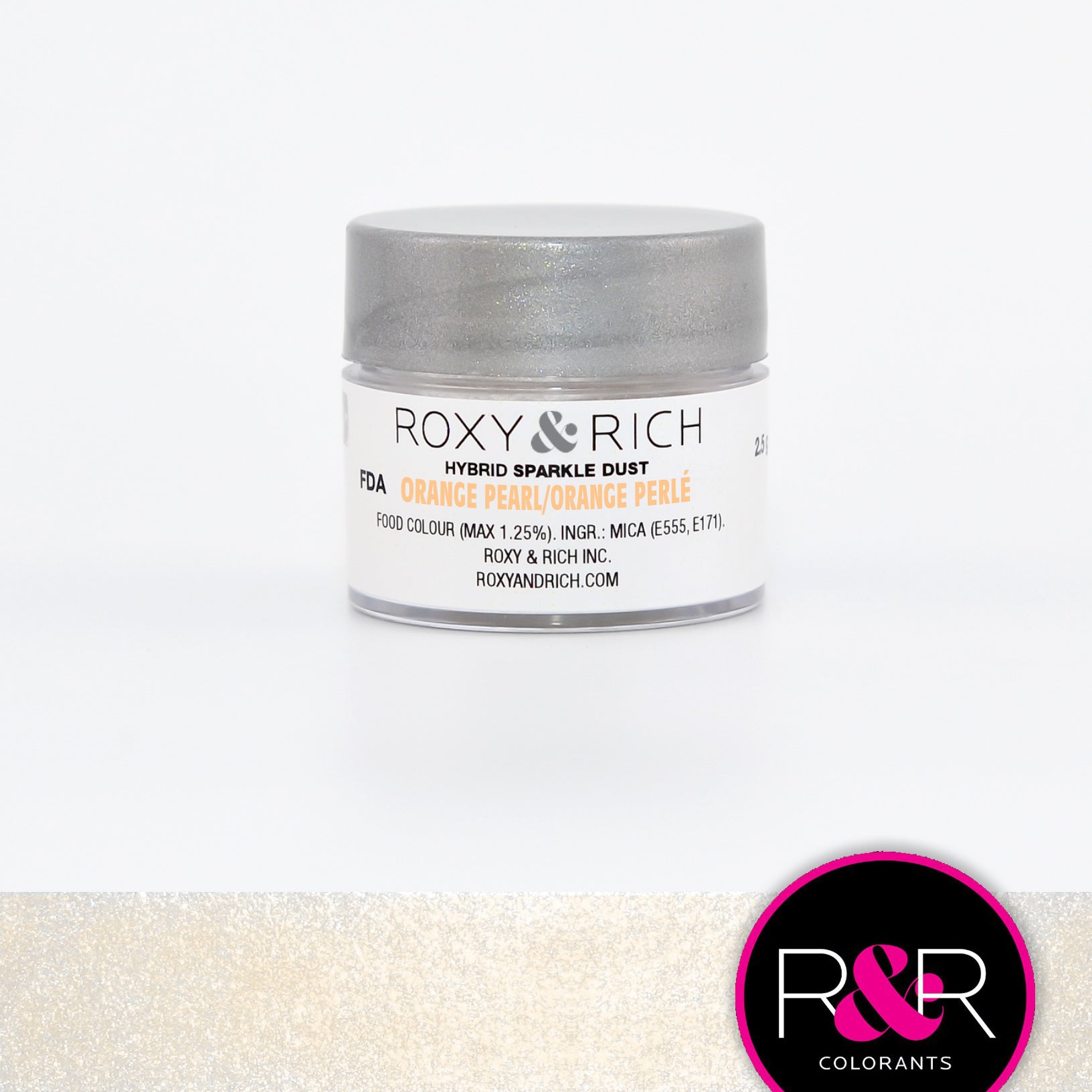Roxy & Rich Hybrid Sparkle Dust Orange Pearl (#SP2-001) - 2.5 gm - Papagino Foods Inc.