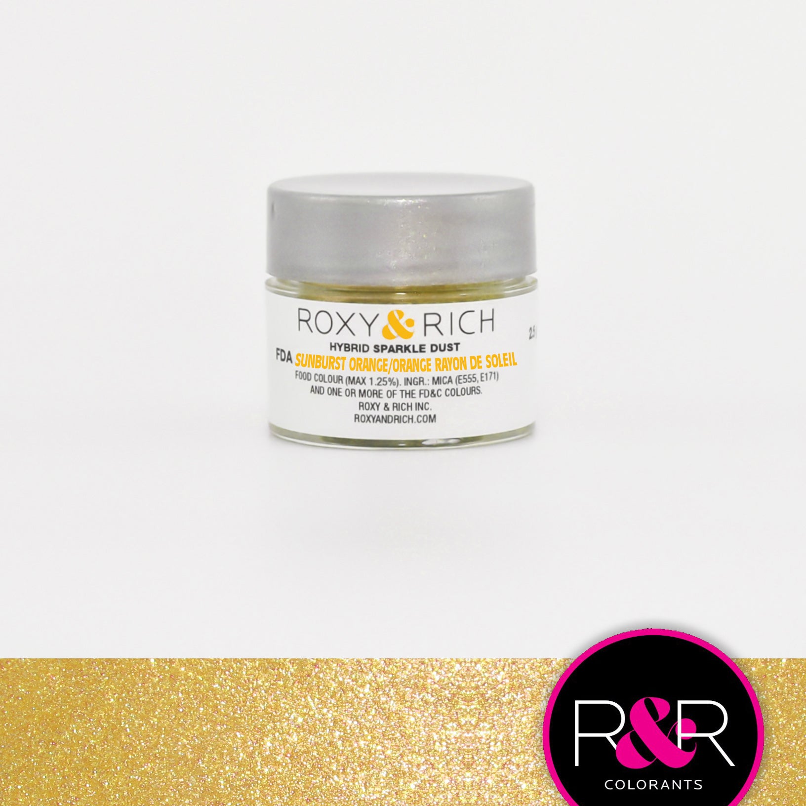 Roxy & Rich Hybrid Sparkle Dust Sunburst Orange (#S2-017) - 2.5 gm - Papagino Foods Inc.