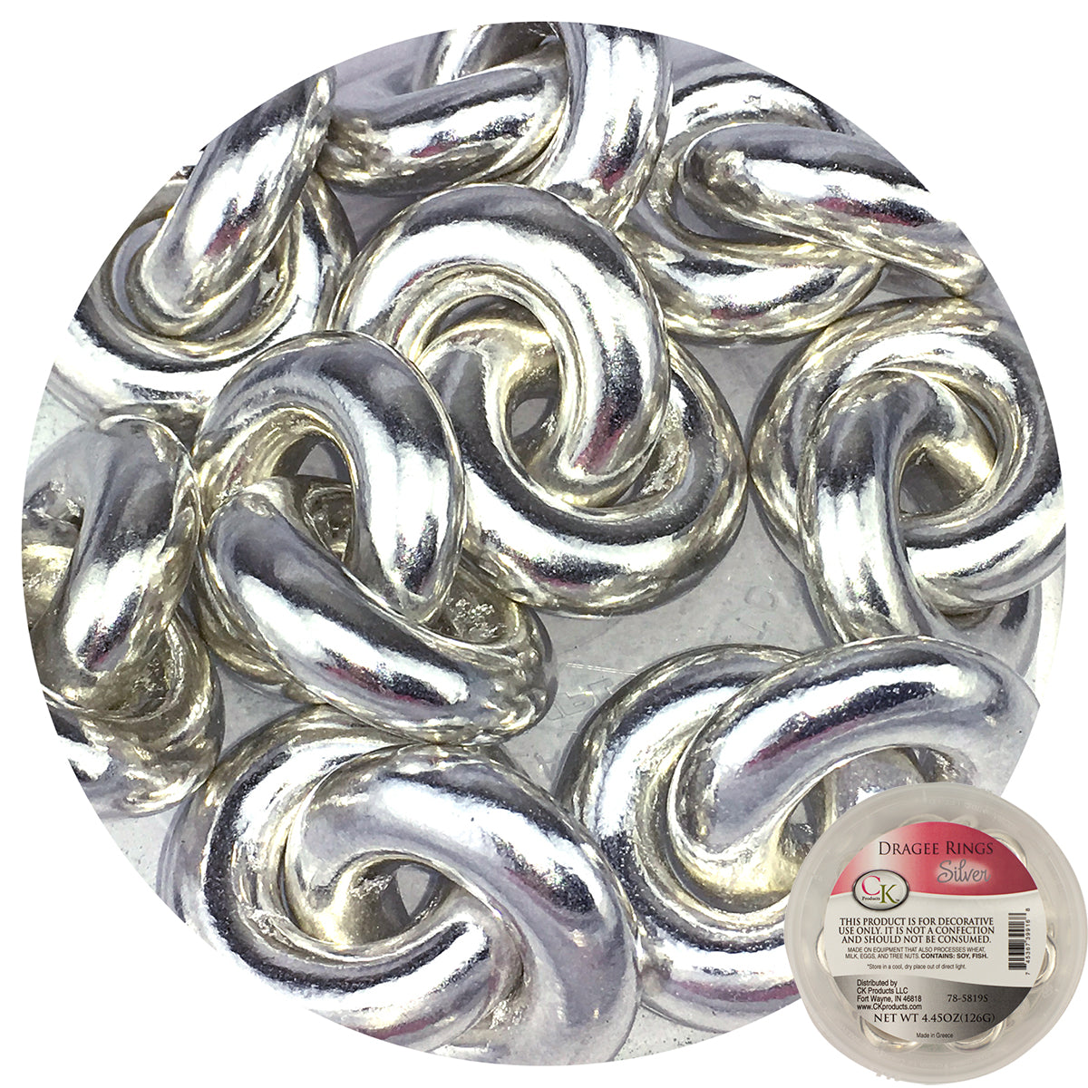 Silver Dragee Rings, 4.45 oz  #78-5819S - Papagino Foods Inc.
